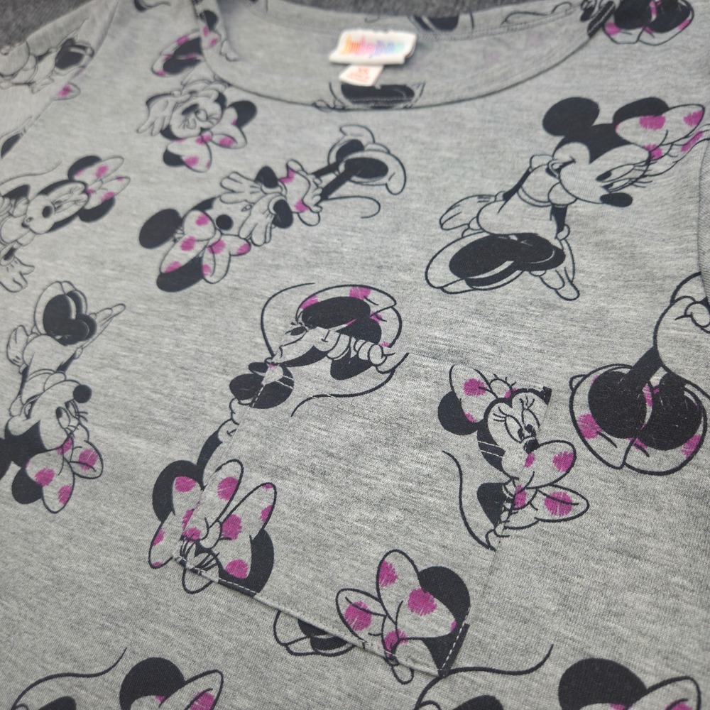 LuLaRoe Disney Dress Womens XS Gray Minnie Mouse Pocket High Low Tee Dress